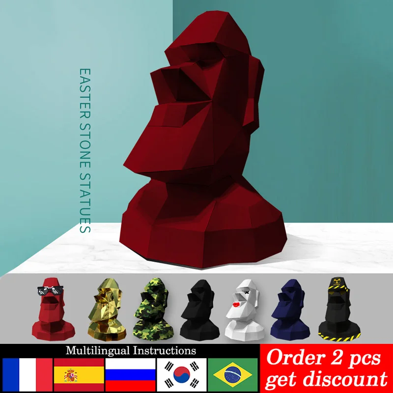 Art Craft Cardboard - Großes Osterinsel-Moai-Dekor für Zuhause, Origami, Kunstdekoration,